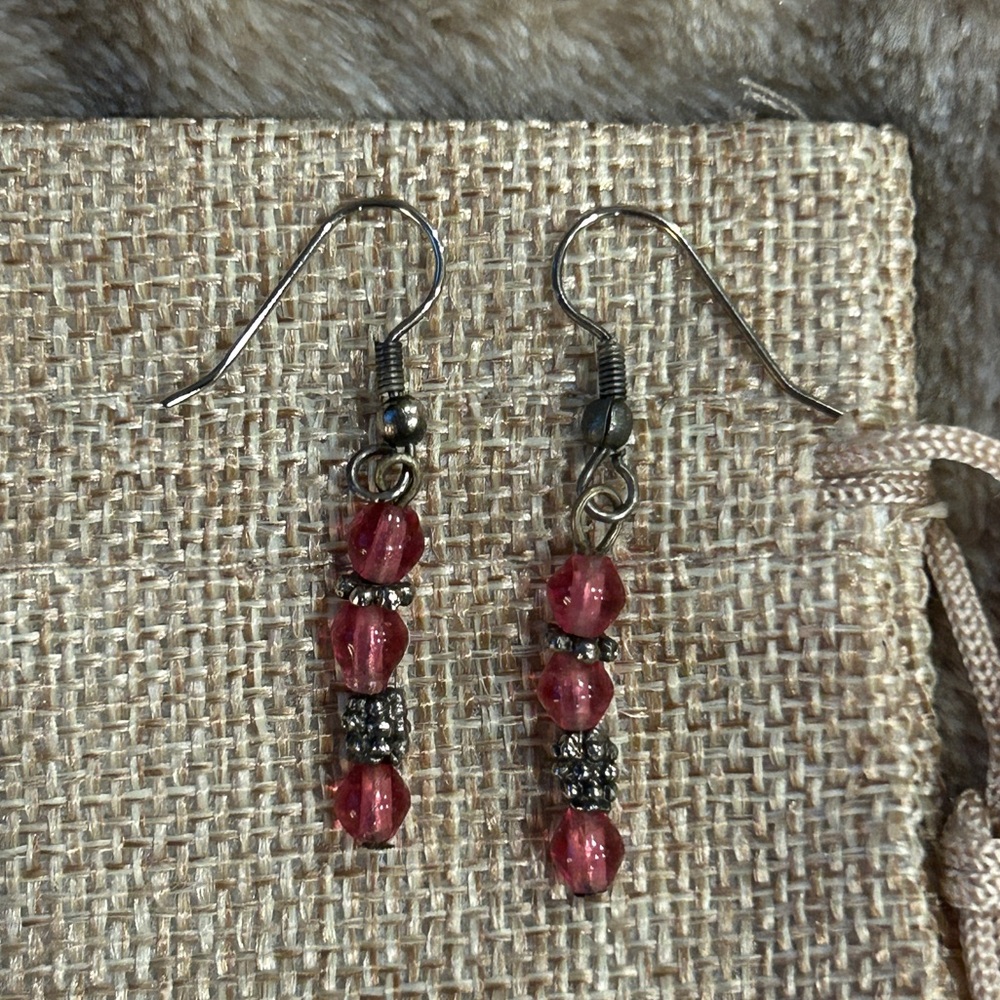 Vintage handmade Elegant Pink Beaded Earrings dainty super light weight
